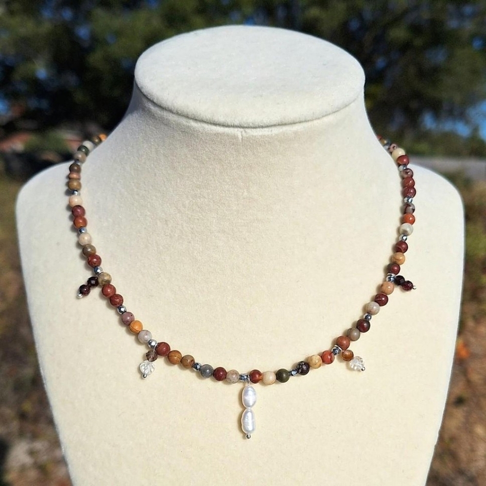 Jasper, Opal, Garnet, Pearl Necklace ~ Healing Jewelry
